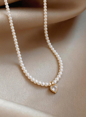 锆石爱心珍珠项链轻奢小众锁骨链