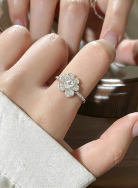 冷淡风锆石花朵开口戒指小众