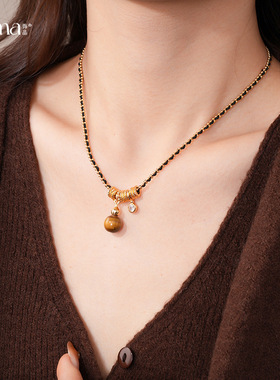 18k真金电镀复古锆石虎眼石项链