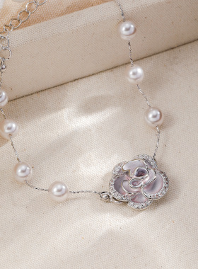 山茶花珍珠手链法式优雅手串