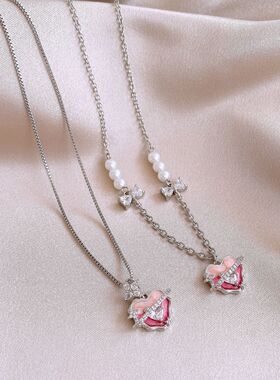 韩系甜美锆石滴油爱心项链