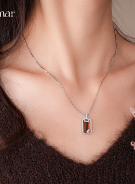 韩版时尚锆石方形吊坠项链