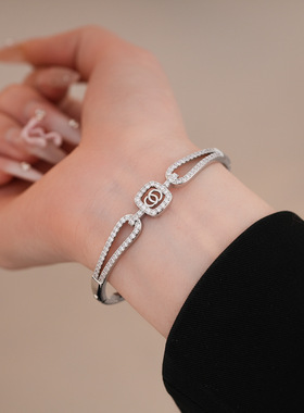 欧美跨境锆石几何纹路镂空手镯