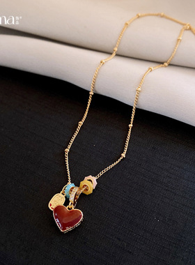 韩系简约风锆石滴油爱心吊坠项链