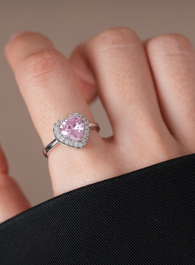 超闪锆石爱心开口戒指小众感指环