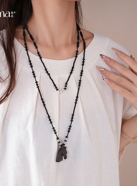 小众饰品黑玛瑙串珠檀木小马吊坠