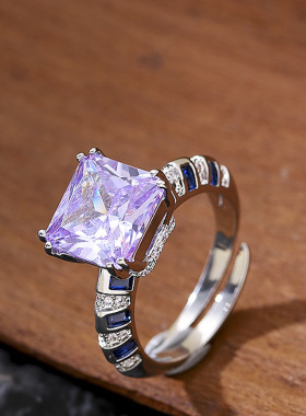 冰花切玻璃水晶锆石开口戒指