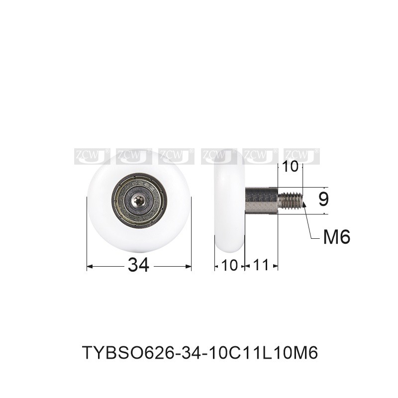 M626包塑料轴承滑轮滚轮尼龙轮圆弧型R型6*34*10带外螺纹不绣钢杆 - 图3