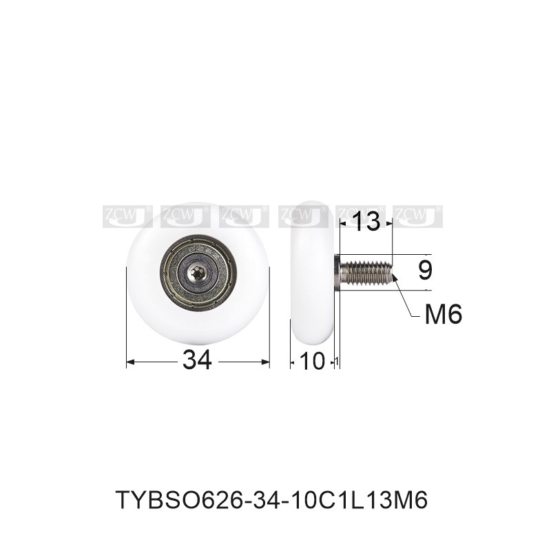 M626包塑料轴承滑轮滚轮尼龙轮圆弧型R型6*34*10带外螺纹不绣钢杆 - 图1