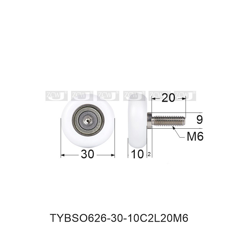 626内径6*30*10轴承POM聚甲铨滚轮滑轮圆弧轴不锈钢螺杆栓螺丝M6 - 图2