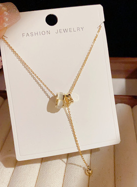 时尚个性气质轻奢猫眼石滚轮项链韩版精致感小众设计感锁骨链