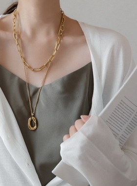 不掉色小众轻奢设计双层链条