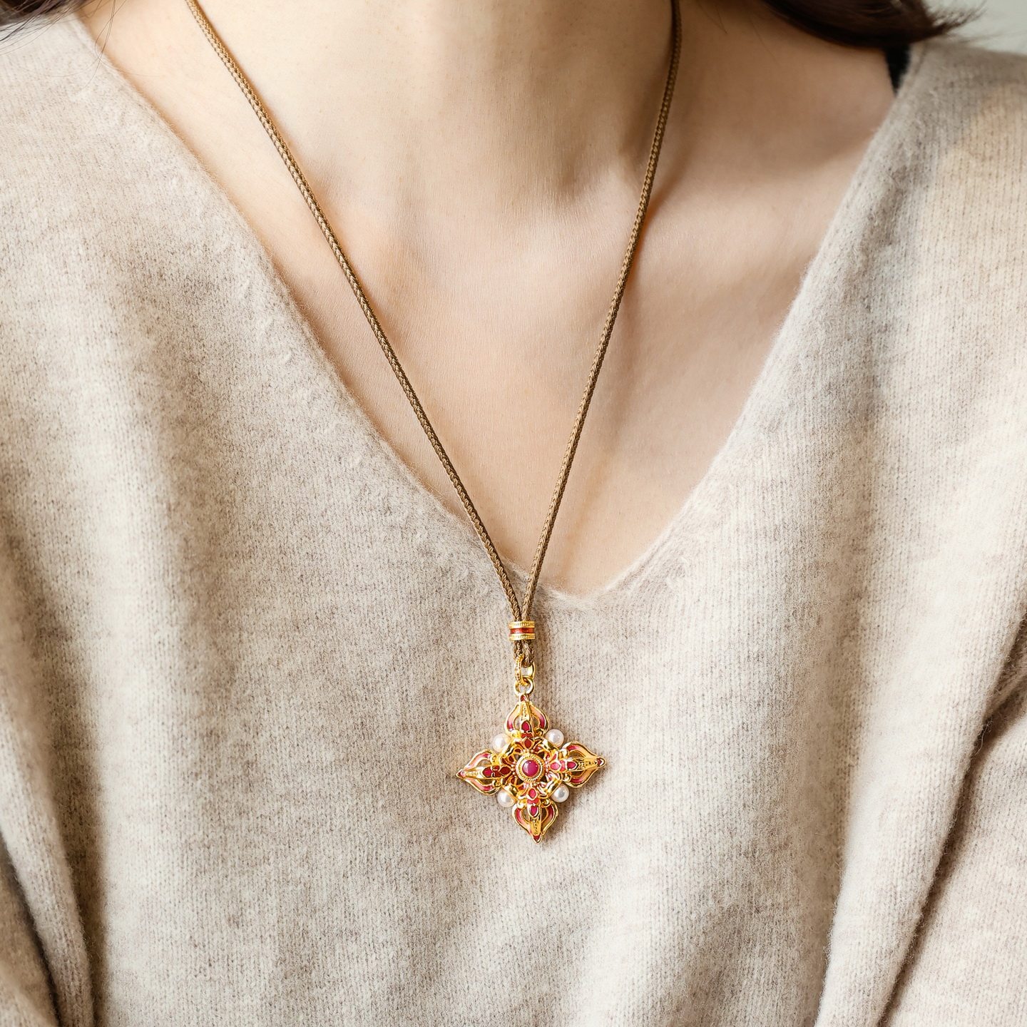 高品质~新中式复古小众设计感金刚杵珍珠项链女卫衣毛衣链礼物,淘宝优惠券,粉丝福利购,淘宝优惠卷