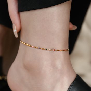 2023 2023 ໃໝ່ ສີສັນລະດູຮ້ອນທີ່ມີສີ Drop Oil Drop Bead plated 18K Gold Anklet for Women, Non-fading, Niche Light Luxury Gift Simple Gift