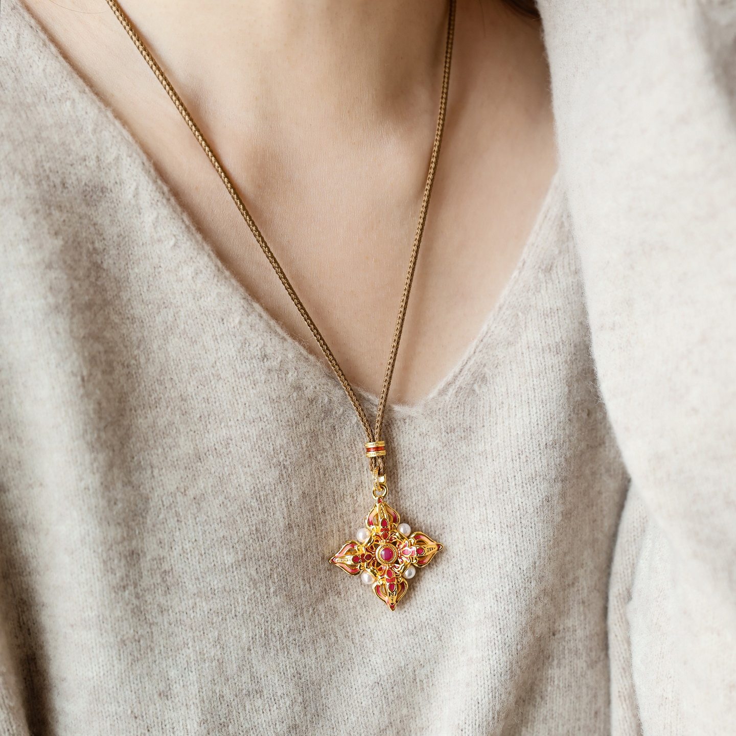 高品质~新中式复古小众设计感金刚杵珍珠项链女卫衣毛衣链礼物,淘宝优惠券,粉丝福利购,淘宝优惠卷