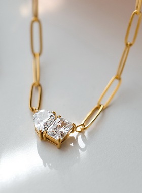 高级感水滴方形锆石链条项链