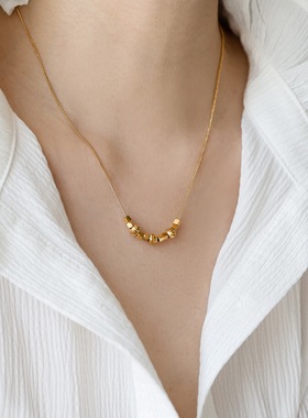 不掉色金色小珠珠碎金子项链