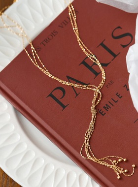 金色Y形多层闪闪星沙项链