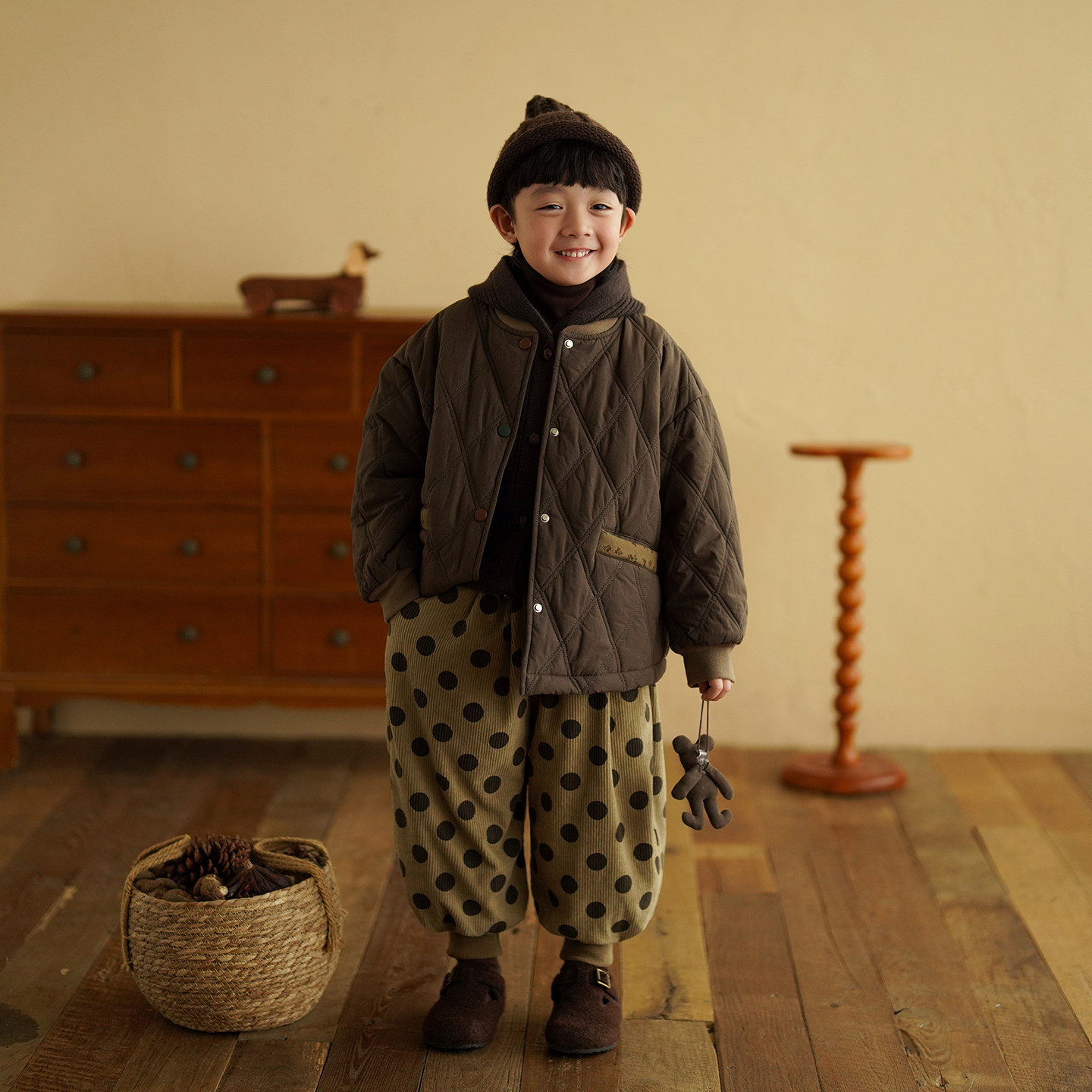 砚台家男童纯棉棉服外套秋冬款复古宽松棉衣儿童保暖棉袄宝宝冬装