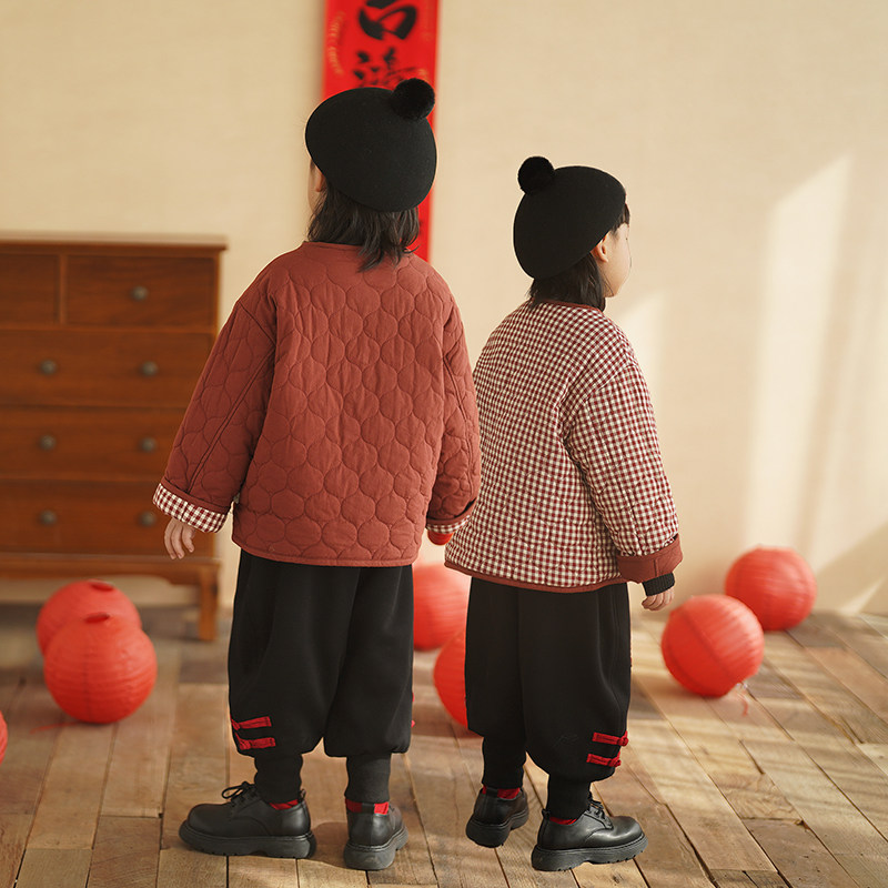 砚台家男童两面穿棉服2025冬季新款儿童加厚外套宝宝红色格子年服,淘宝优惠券,粉丝福利购,淘宝优惠卷