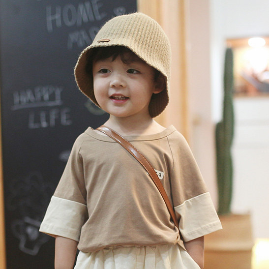 砚台家童装儿童竖条纹水桶帽男女童时尚渔夫帽纯色帽子秋冬凹造型