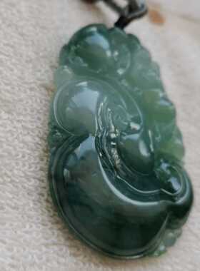 厚桩老货雕工糯冰种如意手把件大挂坠