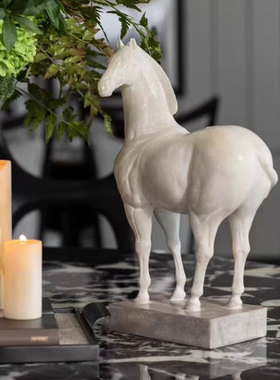 新中式复古白马雕塑摆件家居饰品白色马客厅酒店电视柜装饰礼品