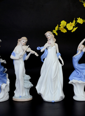 欧式家居装饰品摆件客厅酒柜摆件电视柜房间陶瓷摆设西洋女