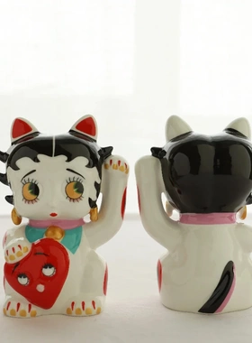 小可爱贝蒂陶瓷招财猫摆件卡通陶瓷猫摆件创意礼物家居饰品