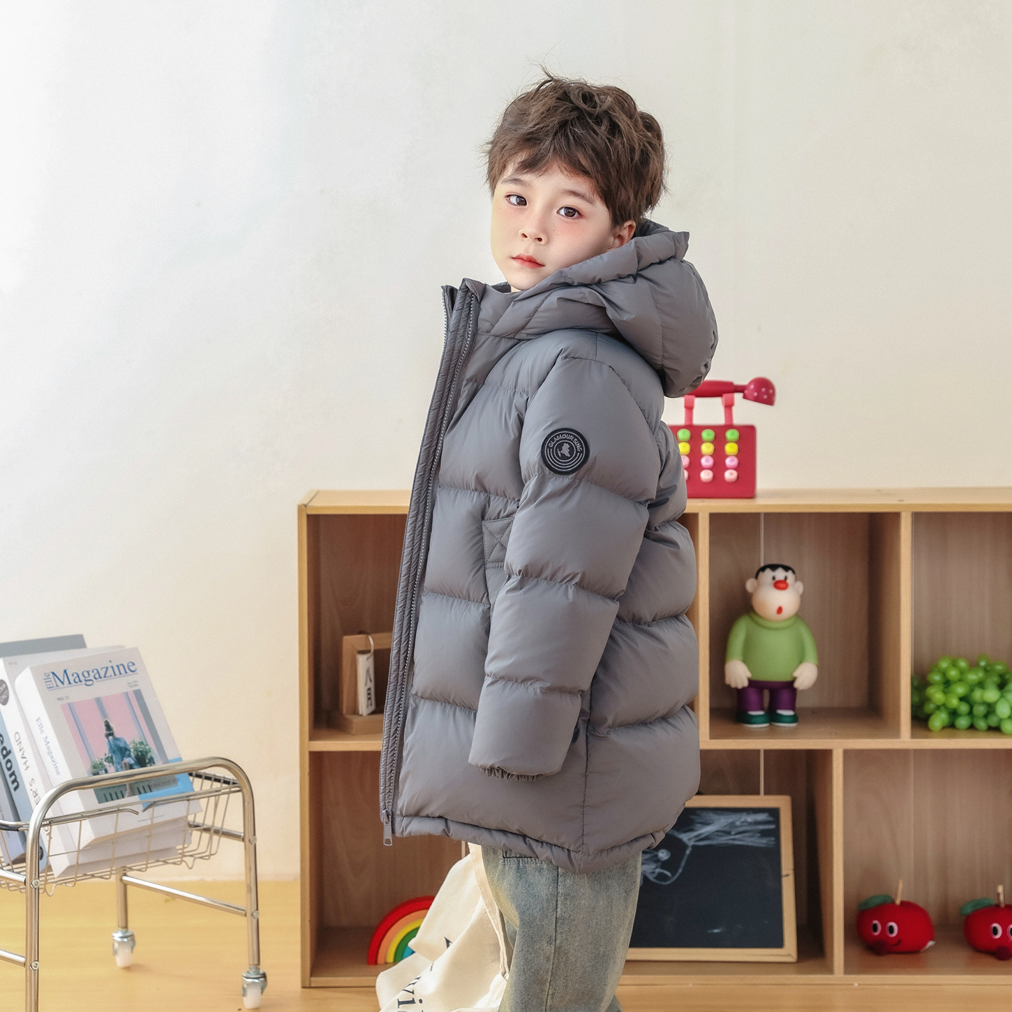 新款儿童羽绒服加厚中长款男童女童2025冬装90白鸭绒连帽保暖外套 - 图0