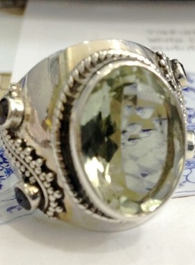 泰国橄榄色锆石宽边戒指手工银