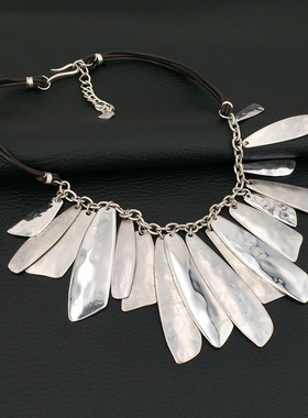 现货Robert Lee Morris皮绳个性银色项链女 锁骨链 爆款 新款