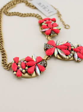 欧美设计感复古夸张红色水晶项链