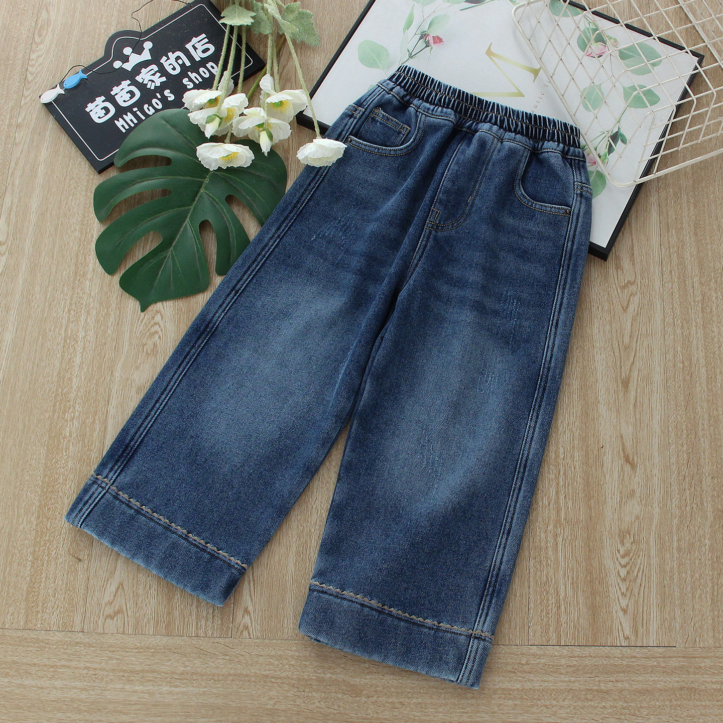 儿童加绒牛仔裤中大童一体绒加厚直筒阔腿裤女童洋气百搭休闲裤冬,淘宝优惠券,粉丝福利购,淘宝优惠卷