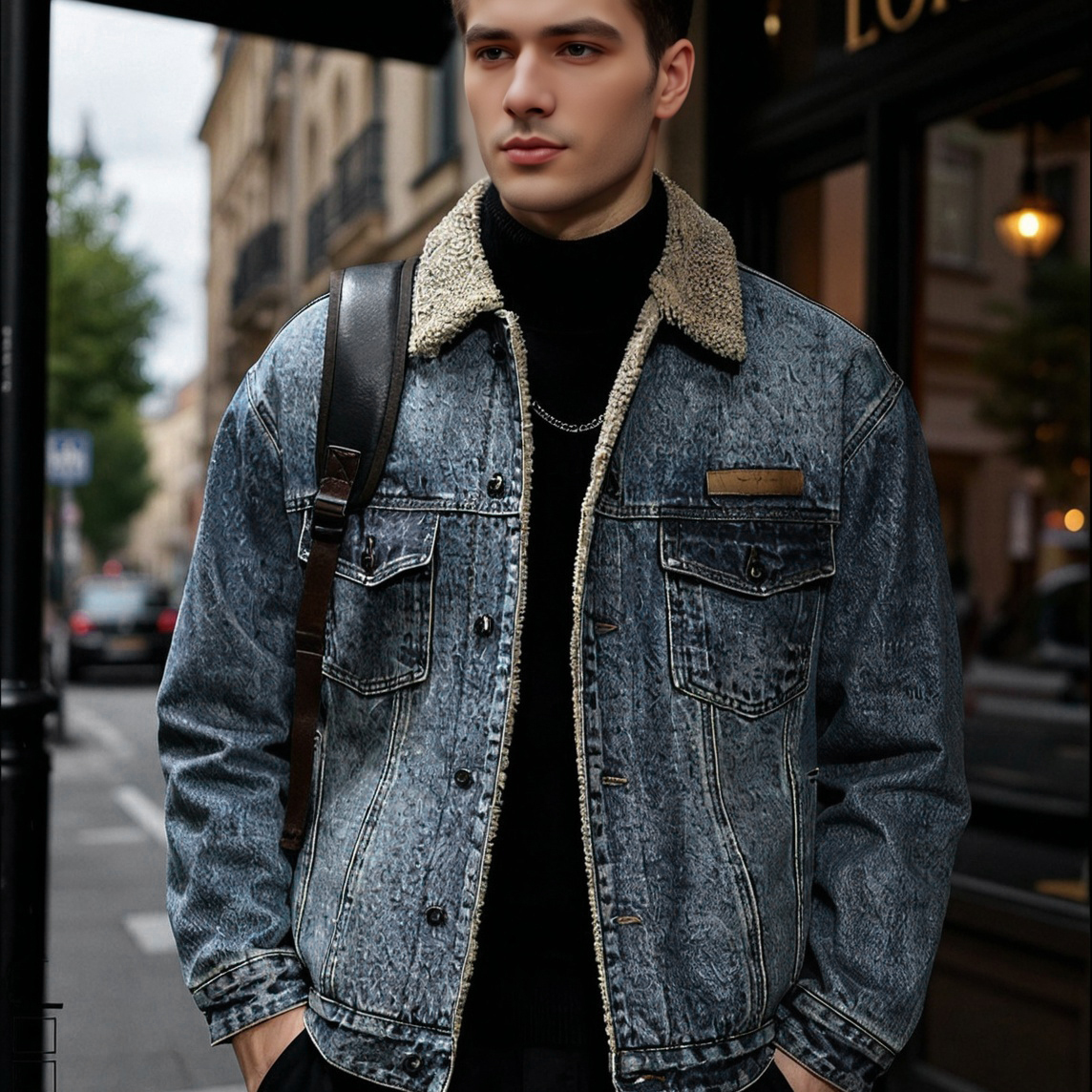冬季加绒加厚牛仔外套男装潮牌复古宽松大码仿羊羔绒保暖棉服夹克 - 图3