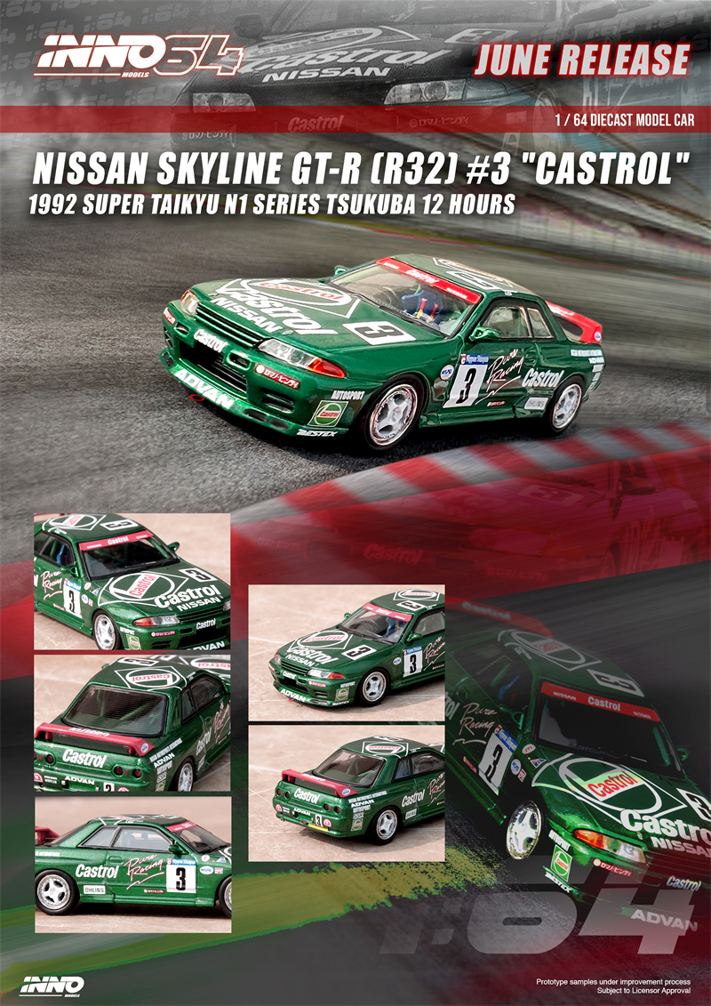 现货|CASTROL SKYLINE GT-R R32#3嘉实多涂装 INNO 1/64车模型-图2