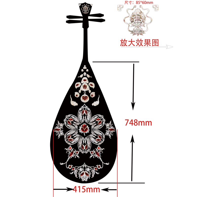 上海大盟水移画竖箜篌贝壳家具贴纸衣柜螺钿正仓五弦琵琶正仓院 - 图0