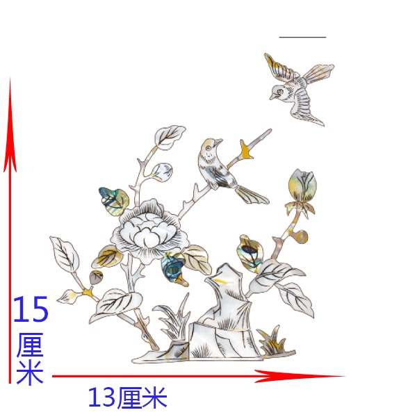 上海大盟水移画厂家古典翠竹贝壳家具贴贝壳贴纸衣柜螺钿网红花鸟