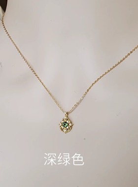 福利款 精致复古日系 天然绿碧玺 镂空纹样吊坠锁骨链纯银镀金