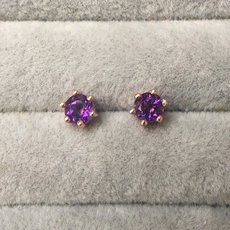 Серьги 5毫米 浓郁深紫色天然紫水晶 6爪s925纯银镀玫瑰金耳钉
