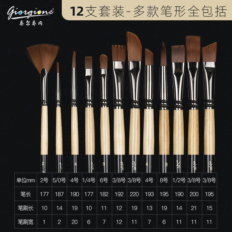 乔尔乔内尼龙画笔3支套装水彩水粉丙烯油画笔平刷圆头斜头榛形刷,淘宝优惠券,粉丝福利购,淘宝优惠卷