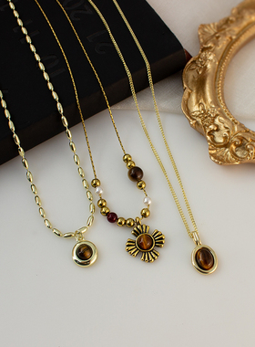 中古风虎眼石项链秋冬叠戴