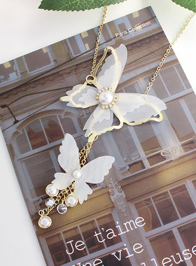 白色蕾丝蝴蝶项链镶钻温柔颈链