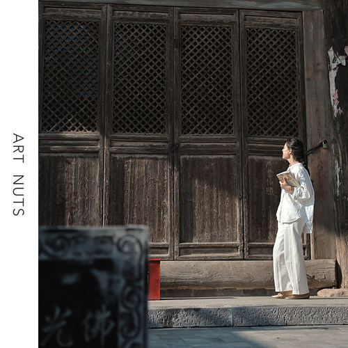 悦迷 Art Nuts 在水一方 高密空气亚麻 “多面优雅”无领长袖衬衫 - 图1