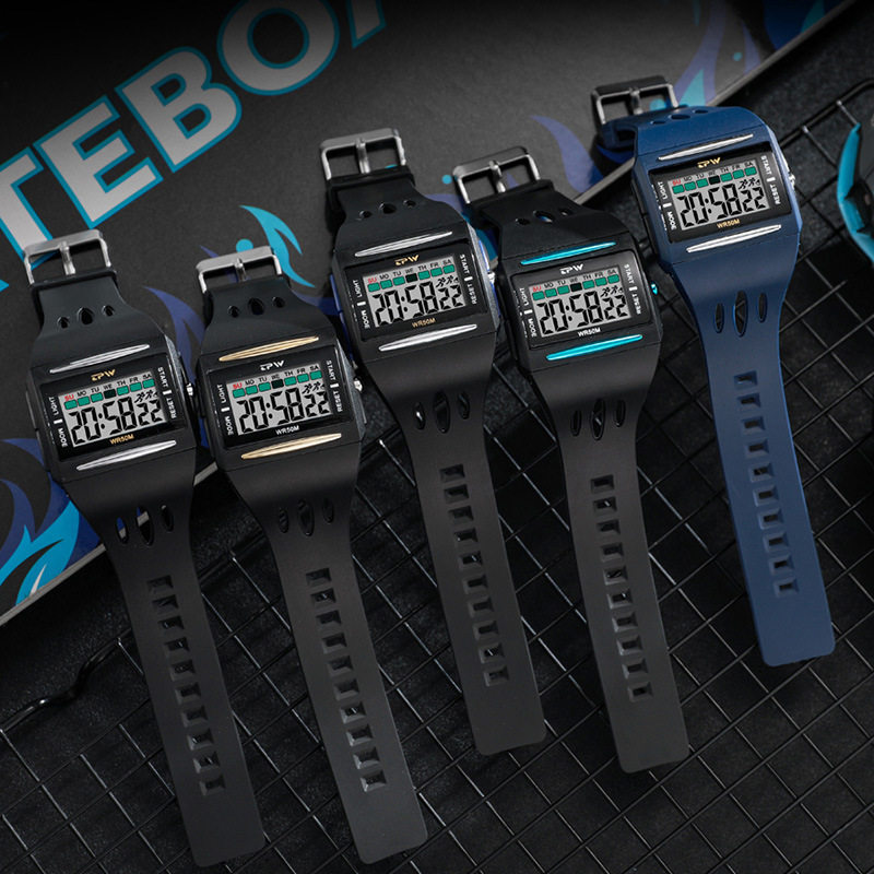 新款方形大数字电子表男生初高中学生防水夜光计时手表青年运动 - 图1