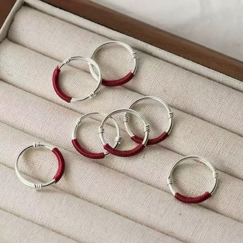 Pure silver 999 birth year red line ring hand-adjusted multi-design ring sterling silver birthday gift for girlfriend