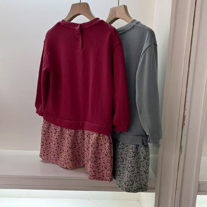 6113女童长袖连衣裙春秋毛圈拼接休闲裙子 80-110cm 特价 - 图3