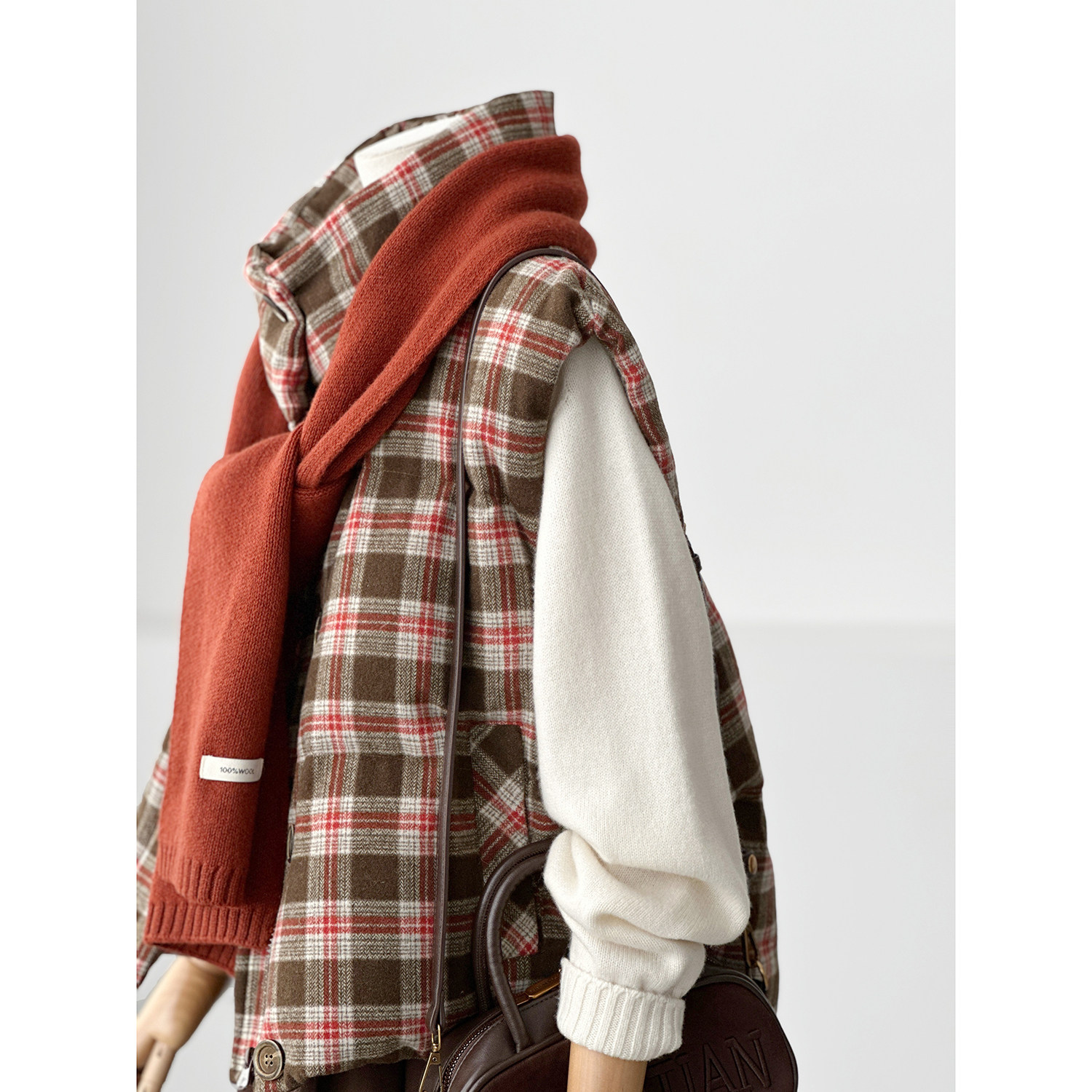 复古格纹立领马甲女百搭显瘦无袖背心羽绒马甲外套MJ046,淘宝优惠券,粉丝福利购,淘宝优惠卷