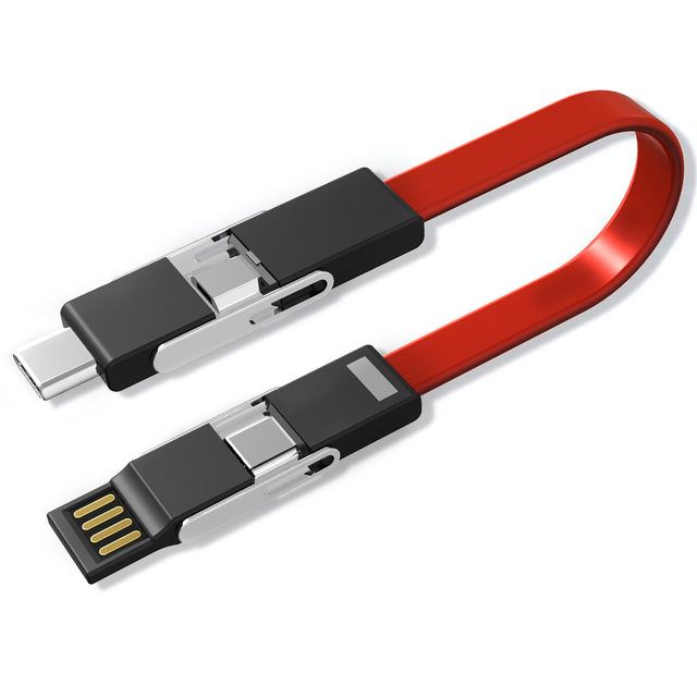 Mini four-in-one keychain data short-circuit double-ended typec port portable mobile phone fast charging cable custom logo