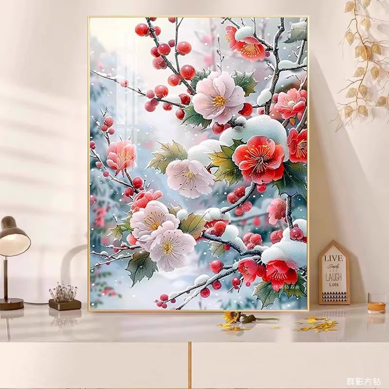 5d钻石画方钻满钻寒梅花腊雪景手工diy点粘贴钻十字绣客厅砖石秀,淘宝优惠券,粉丝福利购,淘宝优惠卷